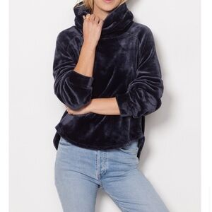 Evereve Milo Cozy Funnel Pullover Velvet Cowl Neck Navy Size XS